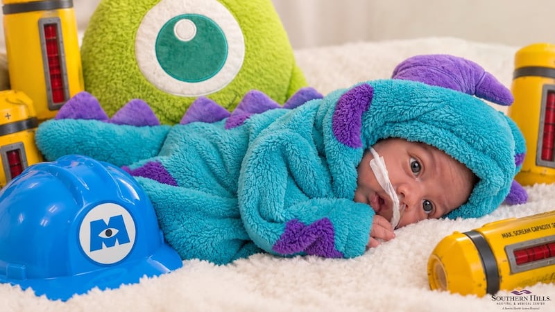 Staff at Southern Hills Hospital dressed up NICU babies in Monster Inc. themed costumes for...