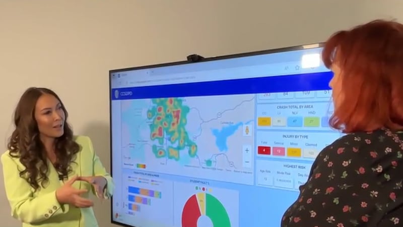 Erin Breen, director of PedSafe Vegas in the UNLV Transportation Research Center, helps FOX5...