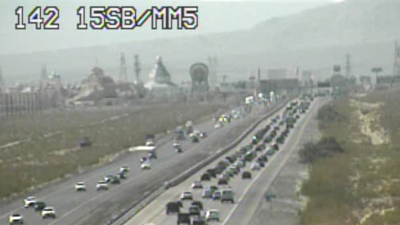 Live traffic cameras are capturing heavy traffic delays on I-15 south leaving Las Vegas.