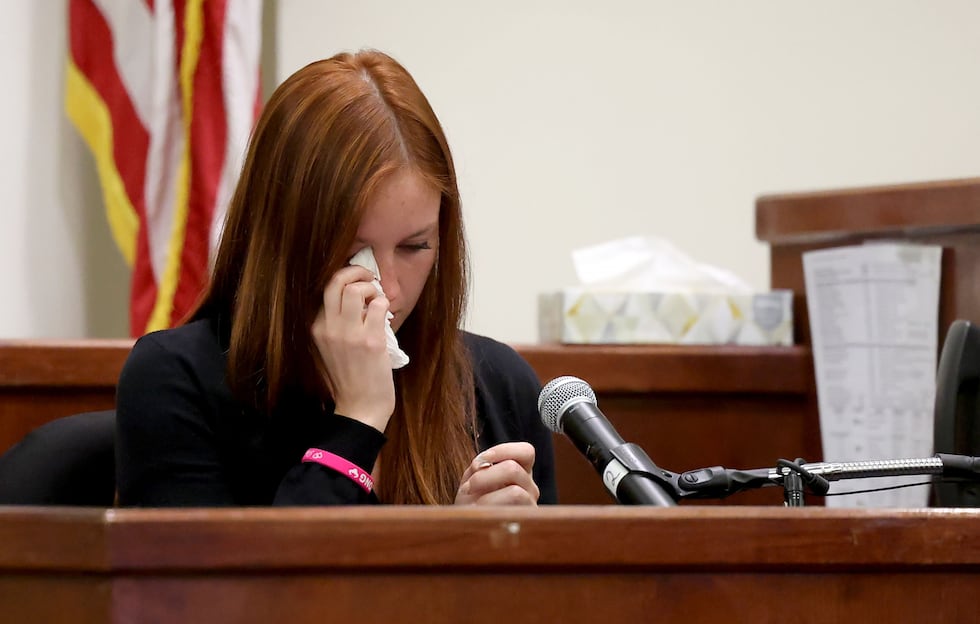 Elizabeth Ashley Strand, the stepmother of Athena Strand, gives testimony during the capital...