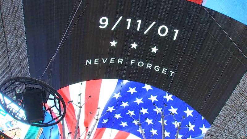 Fremont Street Experience displays 911 remembrance on Friday, September 11, 2026.