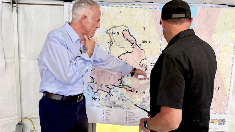 Lombardo tours wildfire damage, thanks first responders