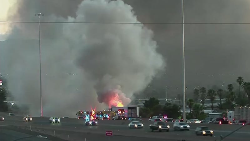 Un incendio de un camión remolque está causando retrasos en la I-11, cerca de Boulder Highway,...