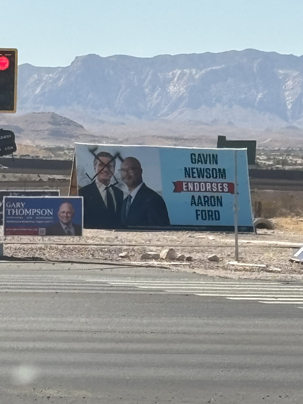 Swastikas drawn on Aaron Ford campaign ads across Las Vegas.