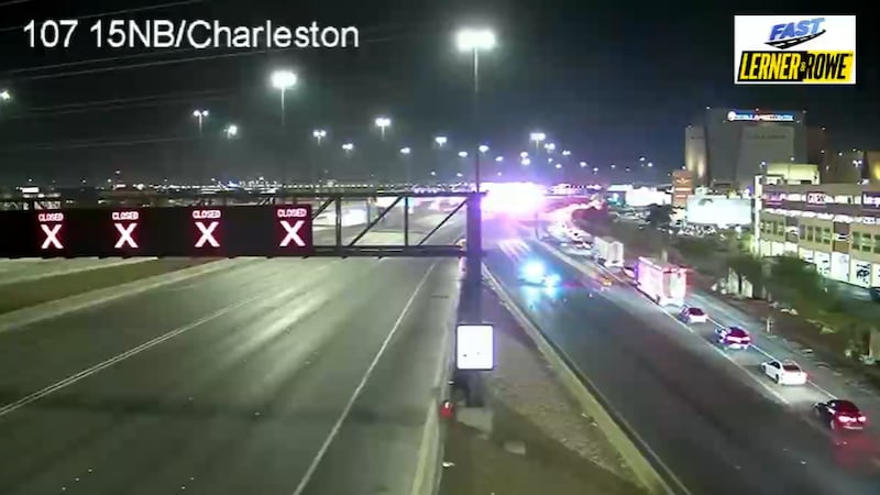 A deadly crash has closed all lanes at I-15 and Charleston Boulevard, police say.