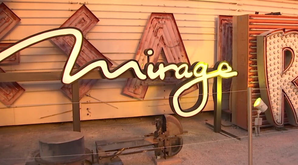 The Neon Museum illuminated the Mirage Lagoon sign with the resort’s original architects and...