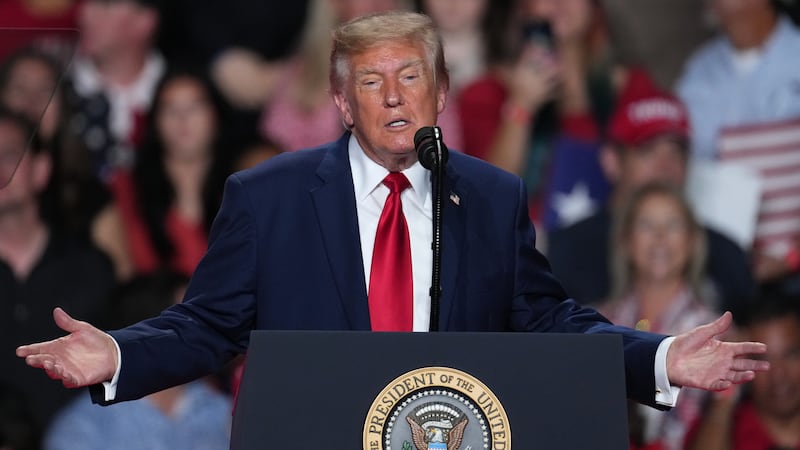 President Donald Trump speaks at a campaign rally at the Freeman Coliseum in San Antonio,...