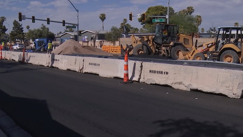 Las Vegas Nellis Boulevard sewer repairs cause lane closures and wastewater odor near Twain...