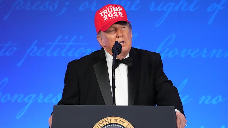 President Donald Trump speaks at the White House Correspondents' Association dinner at the...