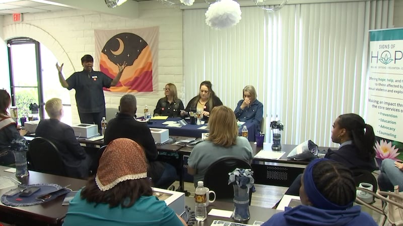 A trafficking survivor spoke at a Denim Day panel in Las Vegas while advocates highlighted...