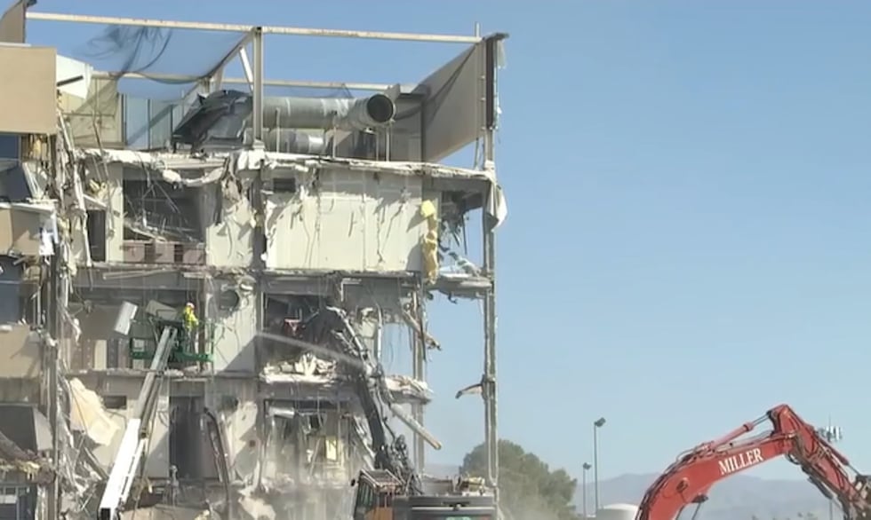 Demolition is underway on the former Grant Sawyer state office building near downtown Las...