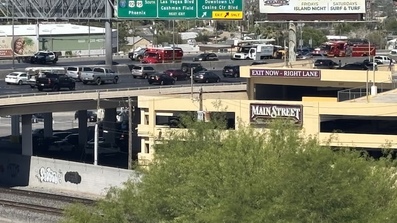 Police respond to shooting along I-11 in downtown Las Vegas on Wednesday, June 10, 2026.