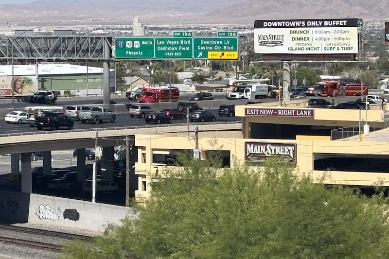 Police respond to shooting along I-11 in downtown Las Vegas on Wednesday, June 10, 2026.