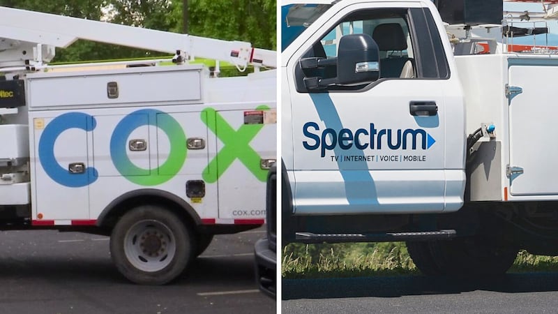(left) COX communications work truck. (right) Spectrum work truck