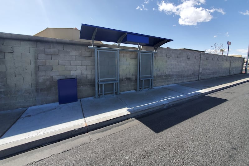 A slimline bus stop heat shelter in Las Vegas