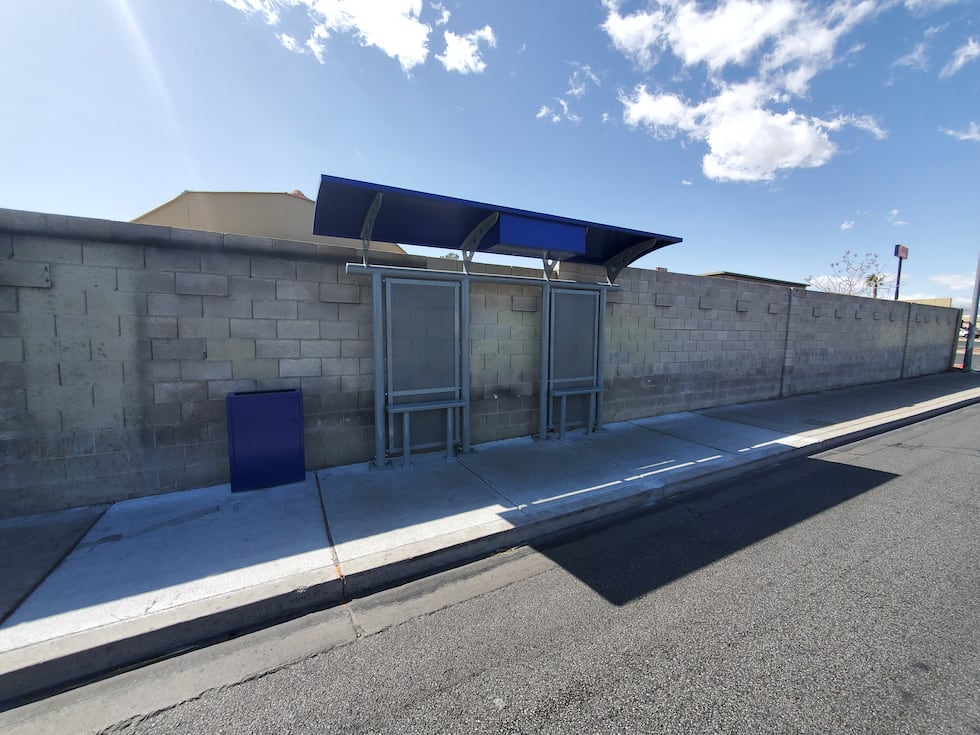 A slimline bus stop heat shelter in Las Vegas