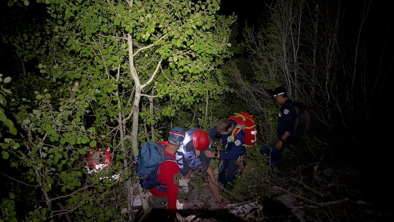 Las Vegas-area SAR teams assisted fire personnel with a nighttime rescue on Cathedral Rock...