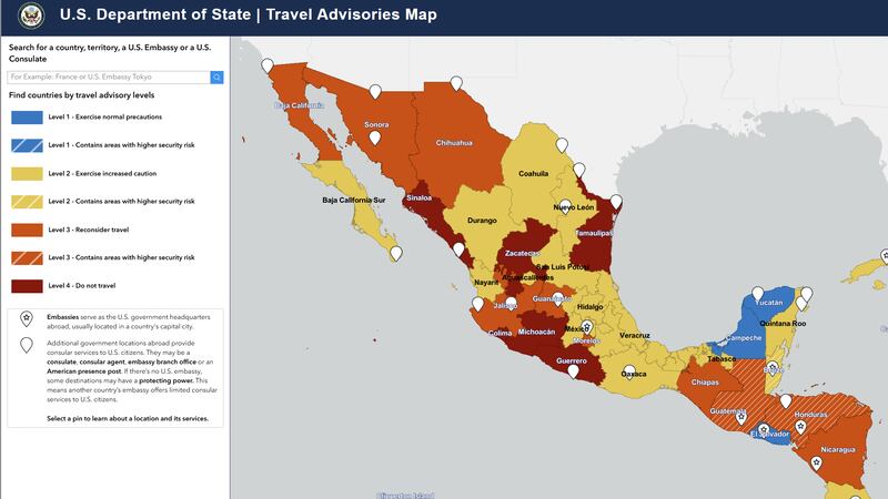 The U.S. State Department has issued varying levels of travel warnings for Mexico, with some...