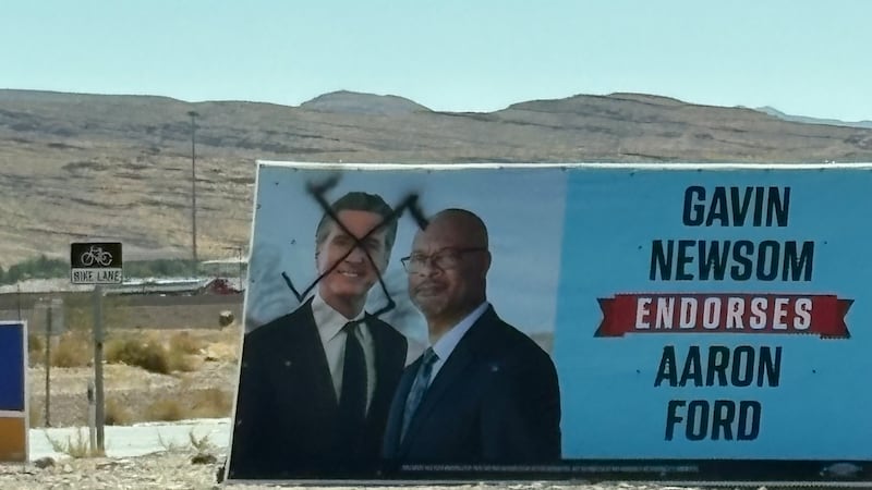 Swastikas drawn on Aaron Ford campaign ads across Las Vegas.