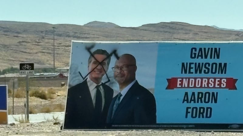 Swastikas drawn on Aaron Ford campaign ads across Las Vegas.