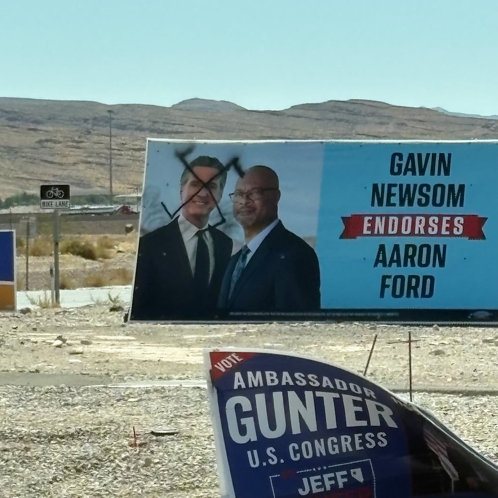 Swastikas drawn on Aaron Ford campaign ads across Las Vegas.