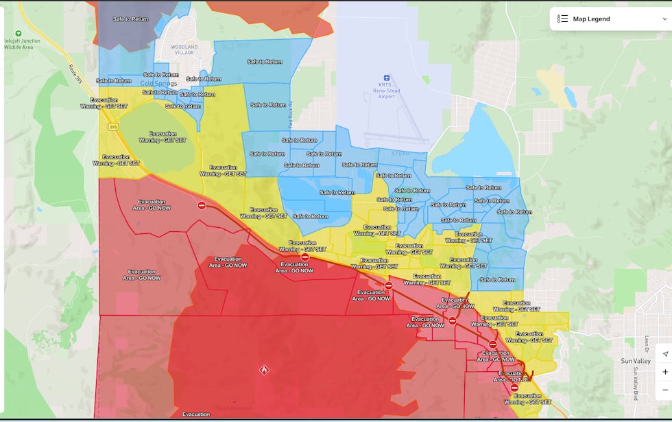 El mapa de evacuación del incendio Hawk, actualizado hacia las 2:30 p. m. del martes.