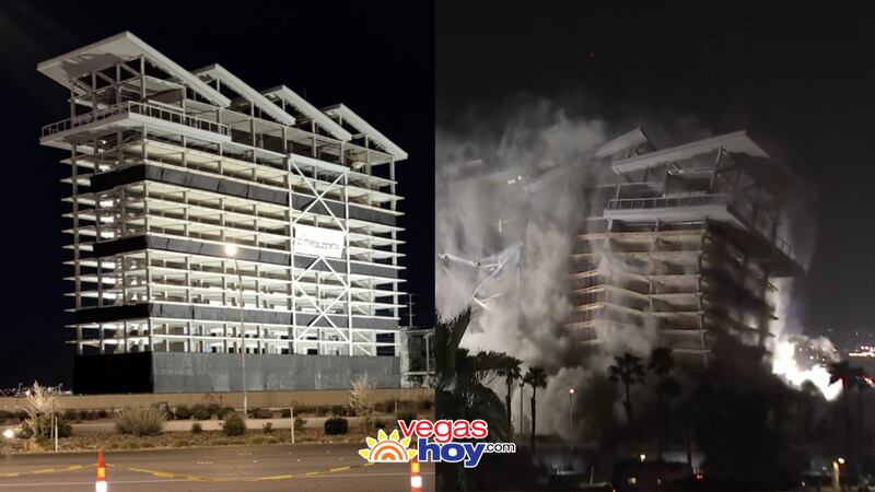 Los equipos implosionaron el Eastside Cannery Hotel-Casino a lo largo de Boulder Highway, y...