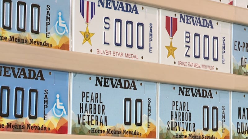 Specialty plates on display at the Reno DMV