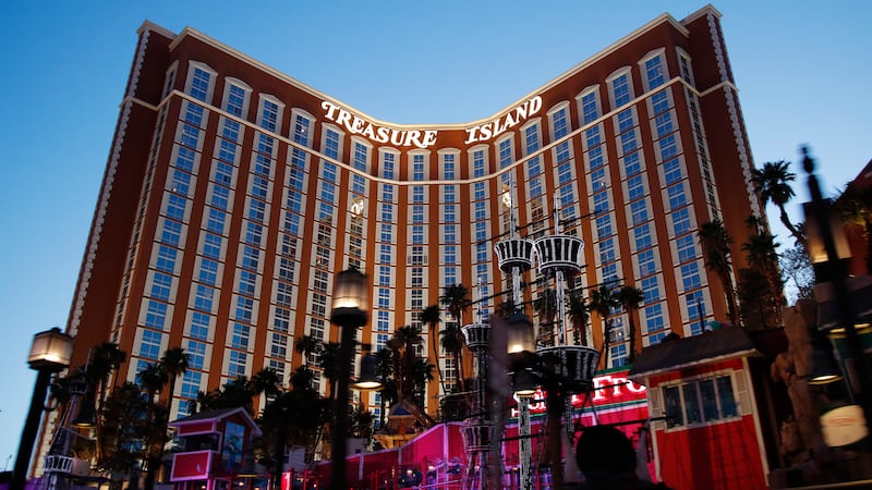 FILE - In this May 3, 2018, file photo, is the Treasure Island hotel and casino in Las Vegas....