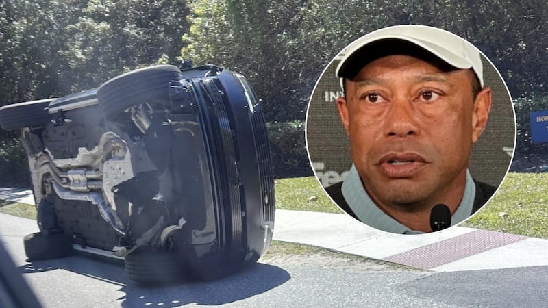 El automóvil de Woods volcó entonces sobre su costado, momento en el que él logró salir...