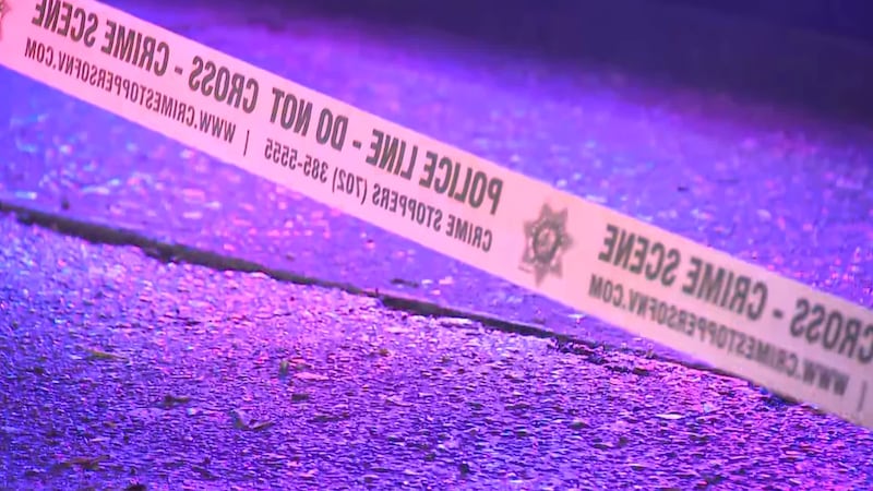 La policía busca un sedán gris que huyó del lugar cerca de Nellis Boulevard y Twain Avenue.